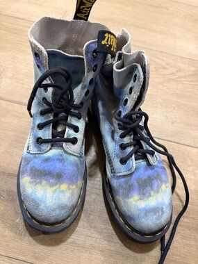 Dr. Martens Blue Multi Tie-Dye Suede 8-Eye Boots